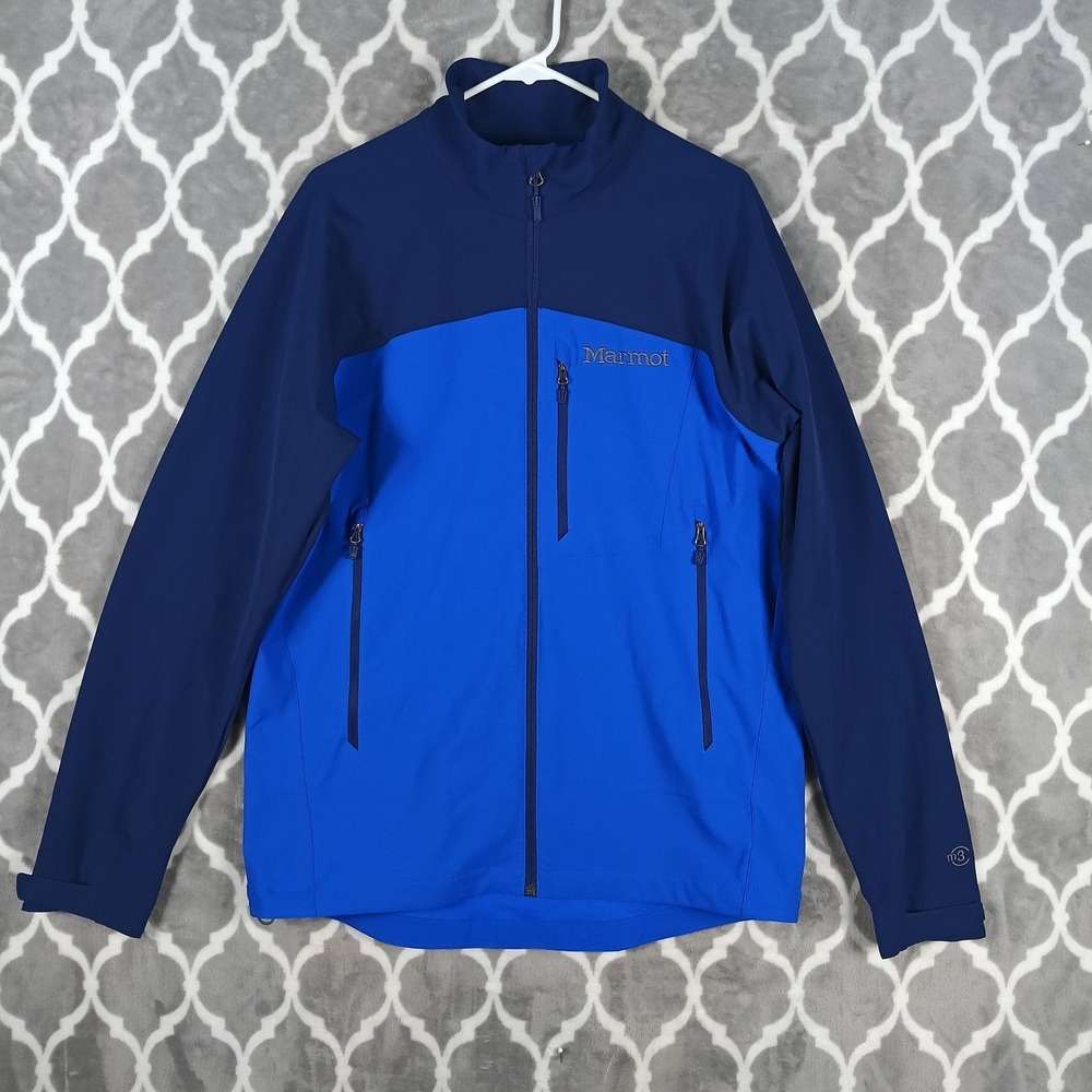 Marmot M3 Tempo Softshell Jacket Men Large Blue Black Full Zip Hiking Outdoor